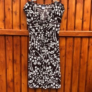 Summer dress  v neck by B. Calm Brown and Off  white floral print